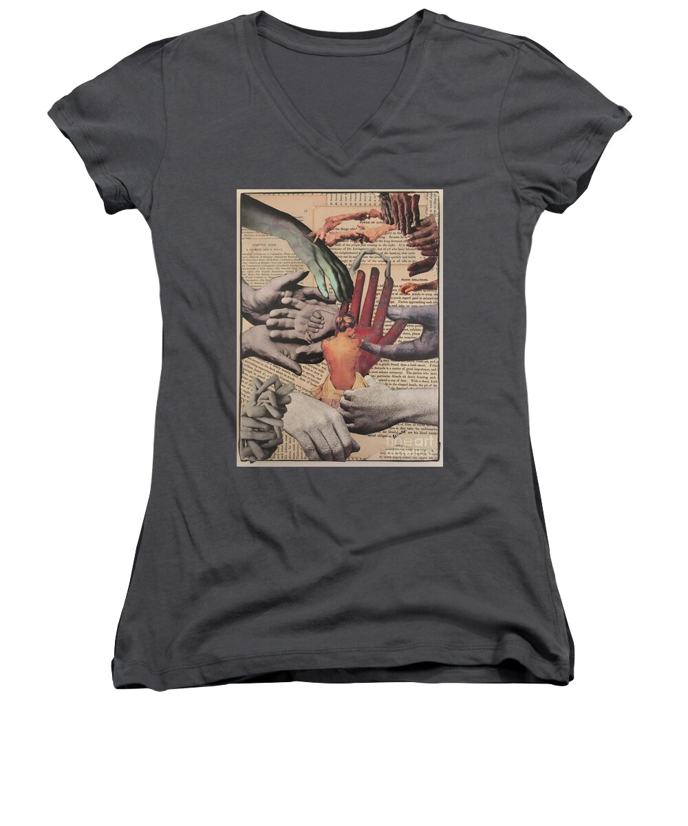 Text Women's V-Neck featuring the drawing Power Of Love by M Bellavia