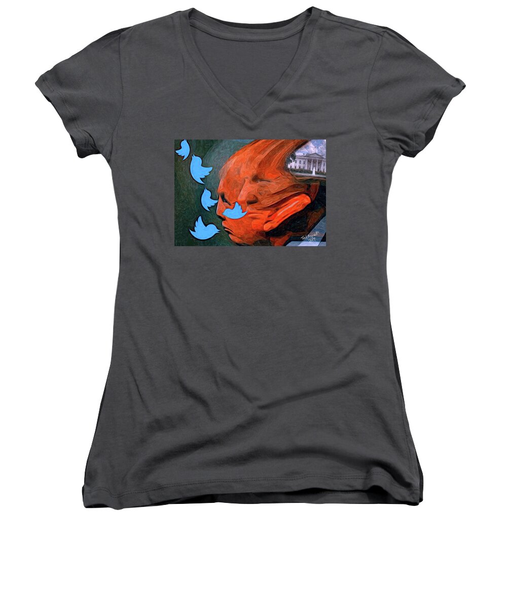 Painting Women's V-Neck featuring the digital art President of Twitter by Ted Azriel