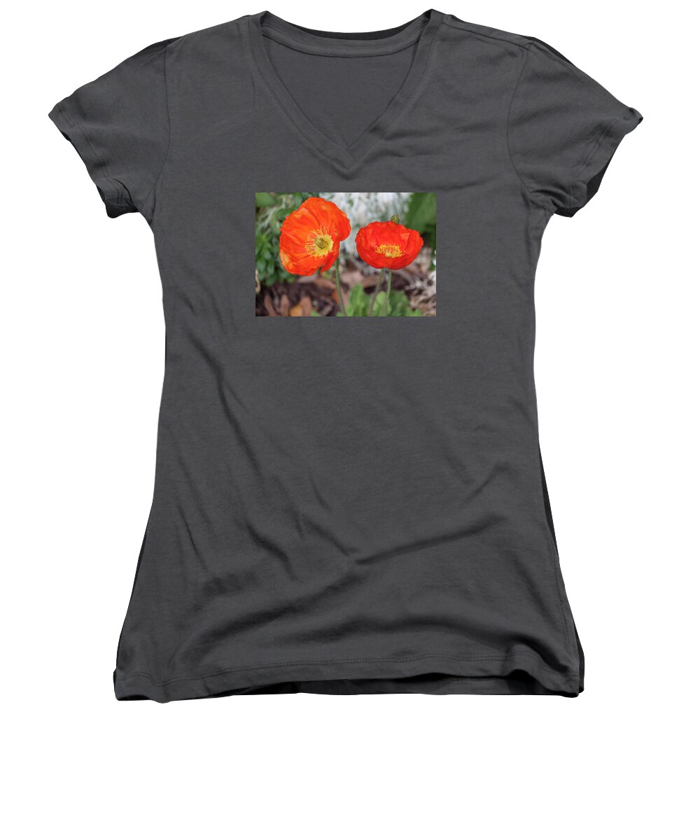 Photograph Women's V-Neck featuring the photograph Pretty Poppies by Suzanne Gaff