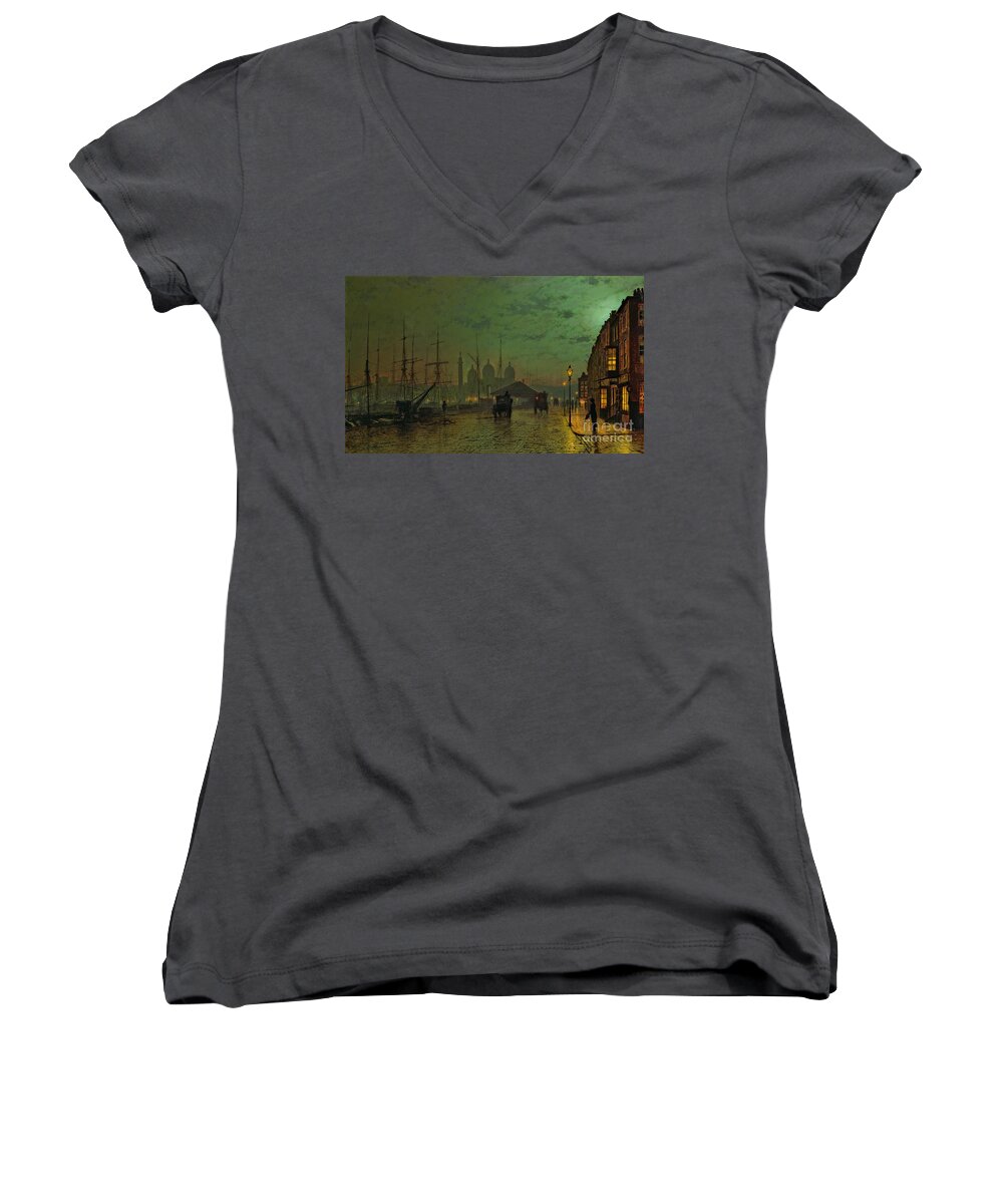Prince Women's V-Neck featuring the painting Prince's Dock Hull by John Atkinson Grimshaw
