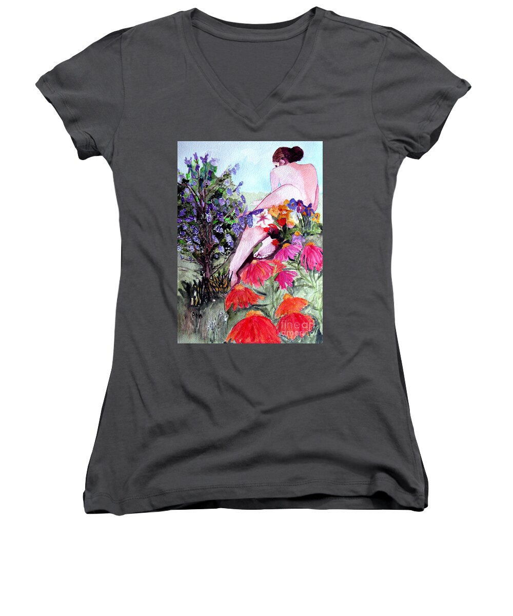 Proserpina Women's V-Neck featuring the painting Proserpina Rising by Sandy McIntire