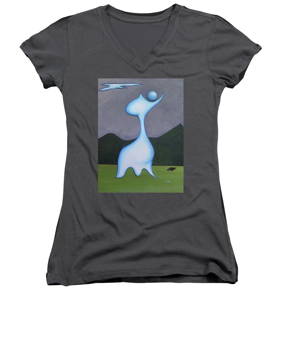 Figure Women's V-Neck featuring the painting Protector by Robert Henne