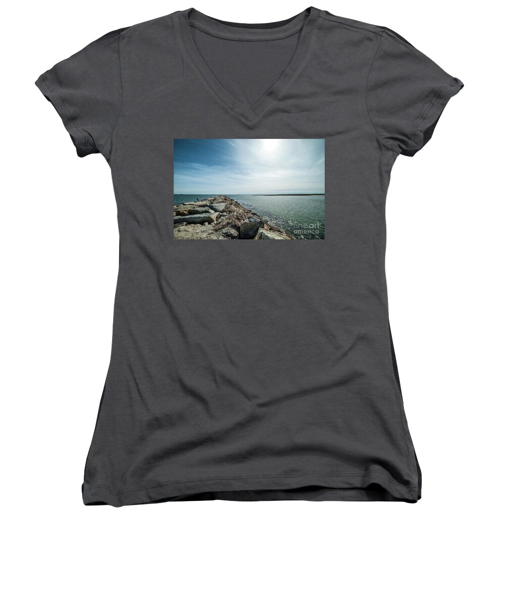 Provincetown Women's V-Neck featuring the photograph Provincetown Breakwater by Michael James