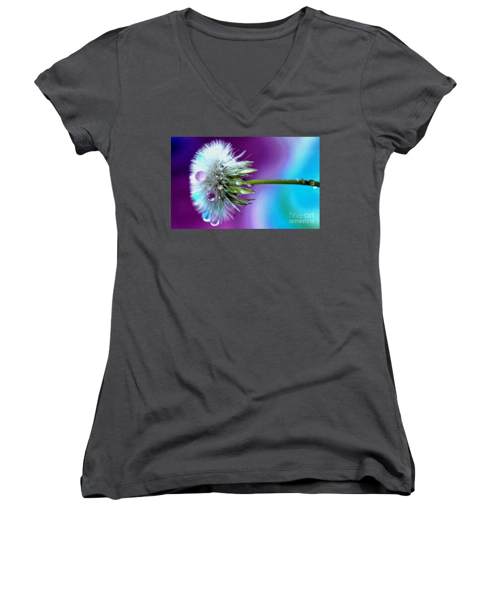 Dandelion Women's V-Neck featuring the photograph Psychedelic Daydream by Krissy Katsimbras