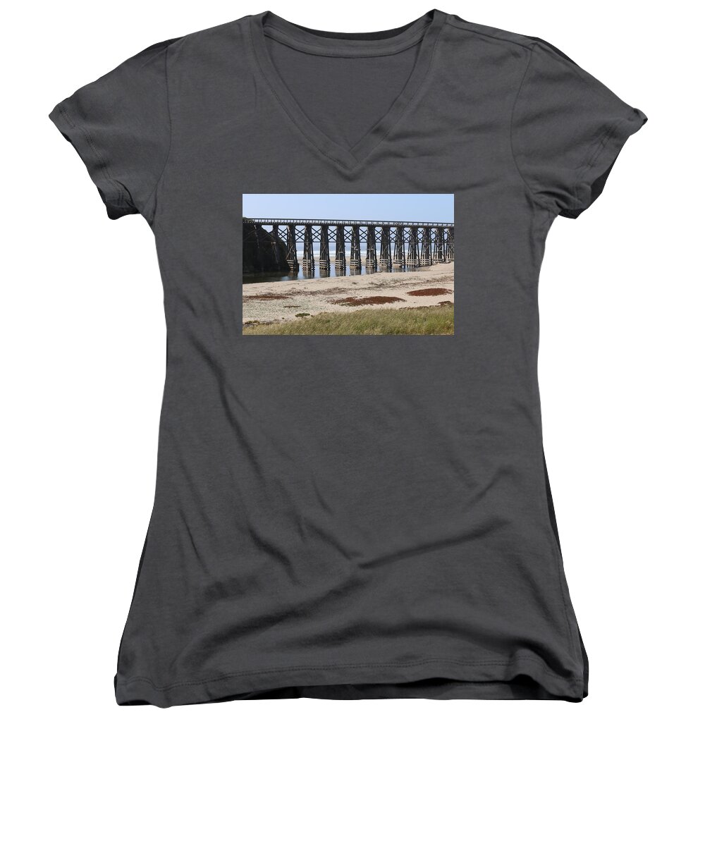 Pudding Women's V-Neck featuring the photograph Pudding Creek Trestle by Christy Pooschke
