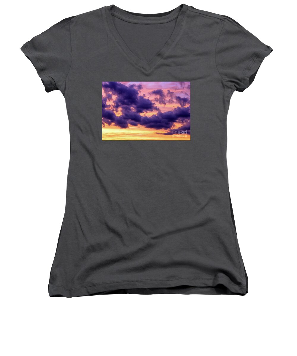 Sunset Women's V-Neck featuring the photograph Purple Clouds by Colleen Kammerer