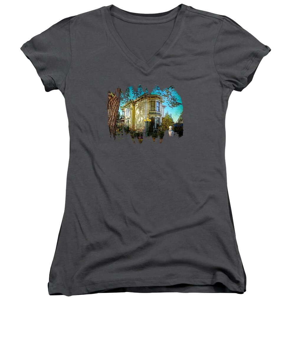 Hdr Women's V-Neck featuring the photograph House With The Purple Swing by Thom Zehrfeld