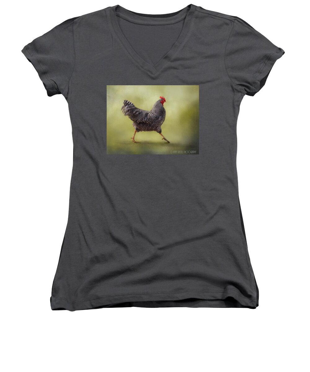 Chicken Women's V-Neck featuring the photograph Put Your Right Foot In by Kathy Russell