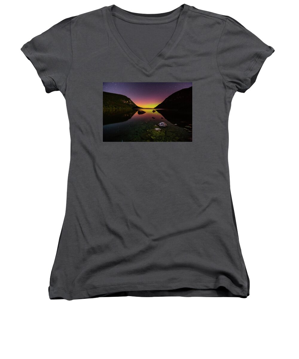 Night Women's V-Neck featuring the photograph Quiet Reflection by Tim Kirchoff