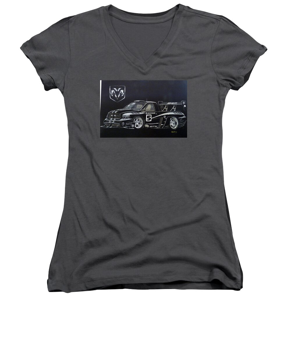 Truck Women's V-Neck featuring the painting Racing Dodge Pickup by Richard Le Page