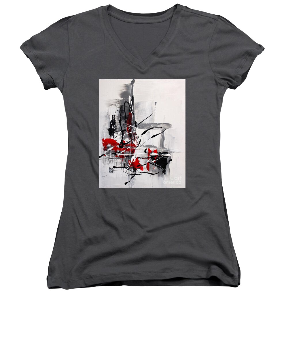 White Abstract Women's V-Neck featuring the painting Radiance 2 by Preethi Mathialagan
