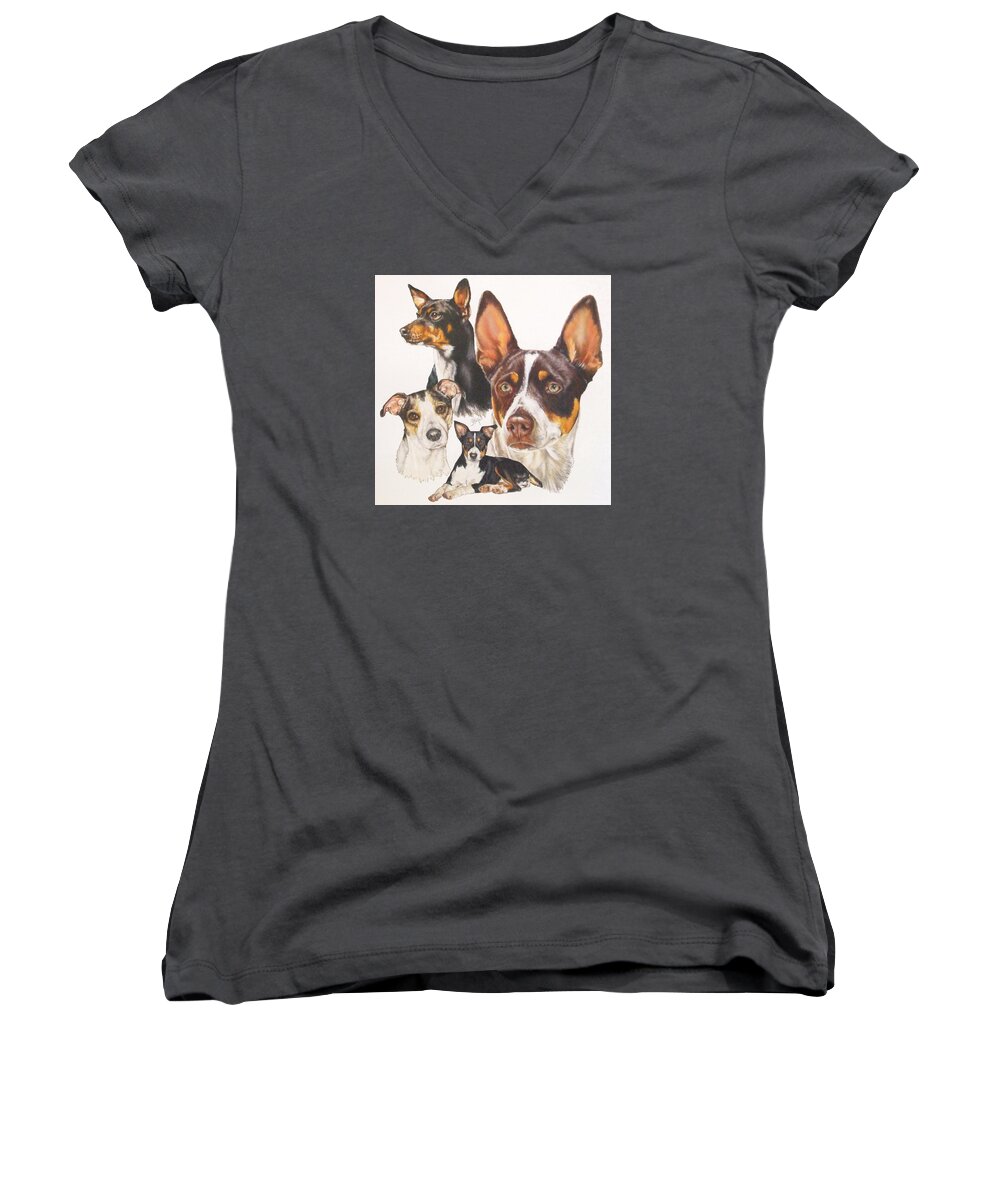 Terrier Group Women's V-Neck featuring the mixed media Rat Terrier Montage by Barbara Keith