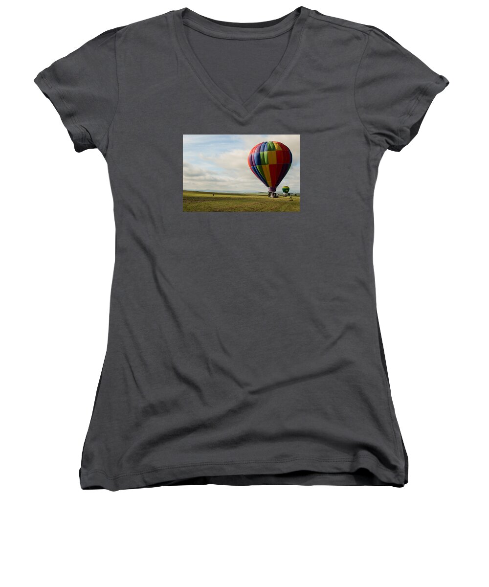 Hot Air Balloon Women's V-Neck featuring the photograph Raton Balloon Festival by Stephen Holst