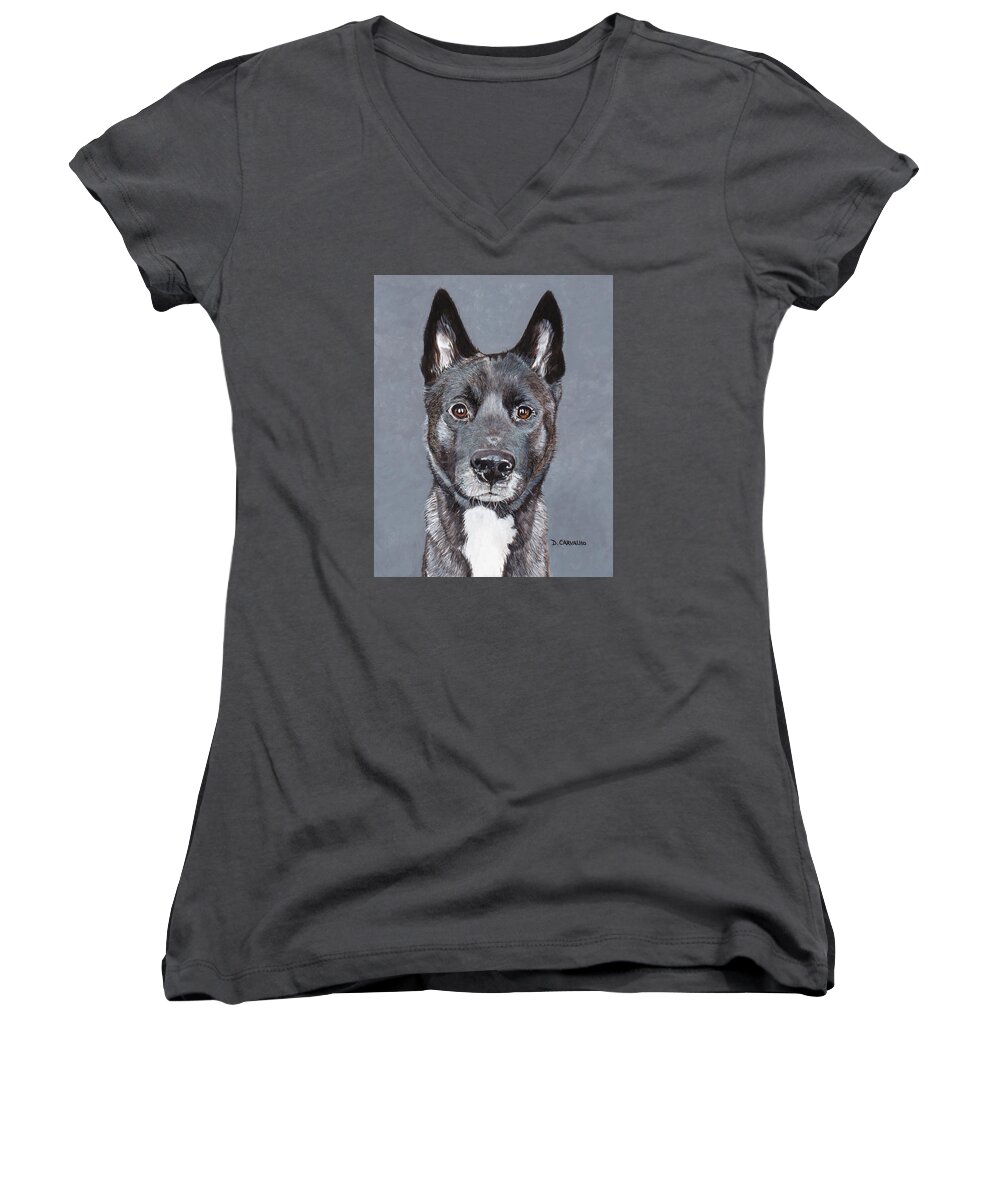 Dog Women's V-Neck featuring the painting Raya by Daniel Carvalho