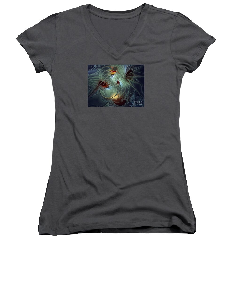 Abstract Women's V-Neck featuring the digital art Reach For The Moon by Karin Kuhlmann
