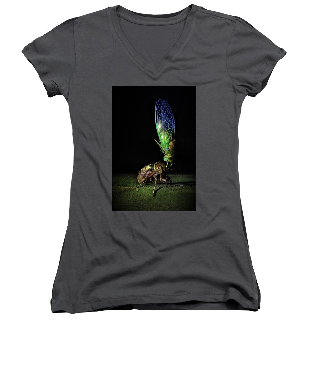 Cicada Women's V-Neck featuring the photograph Rebirth by Jessica Brawley