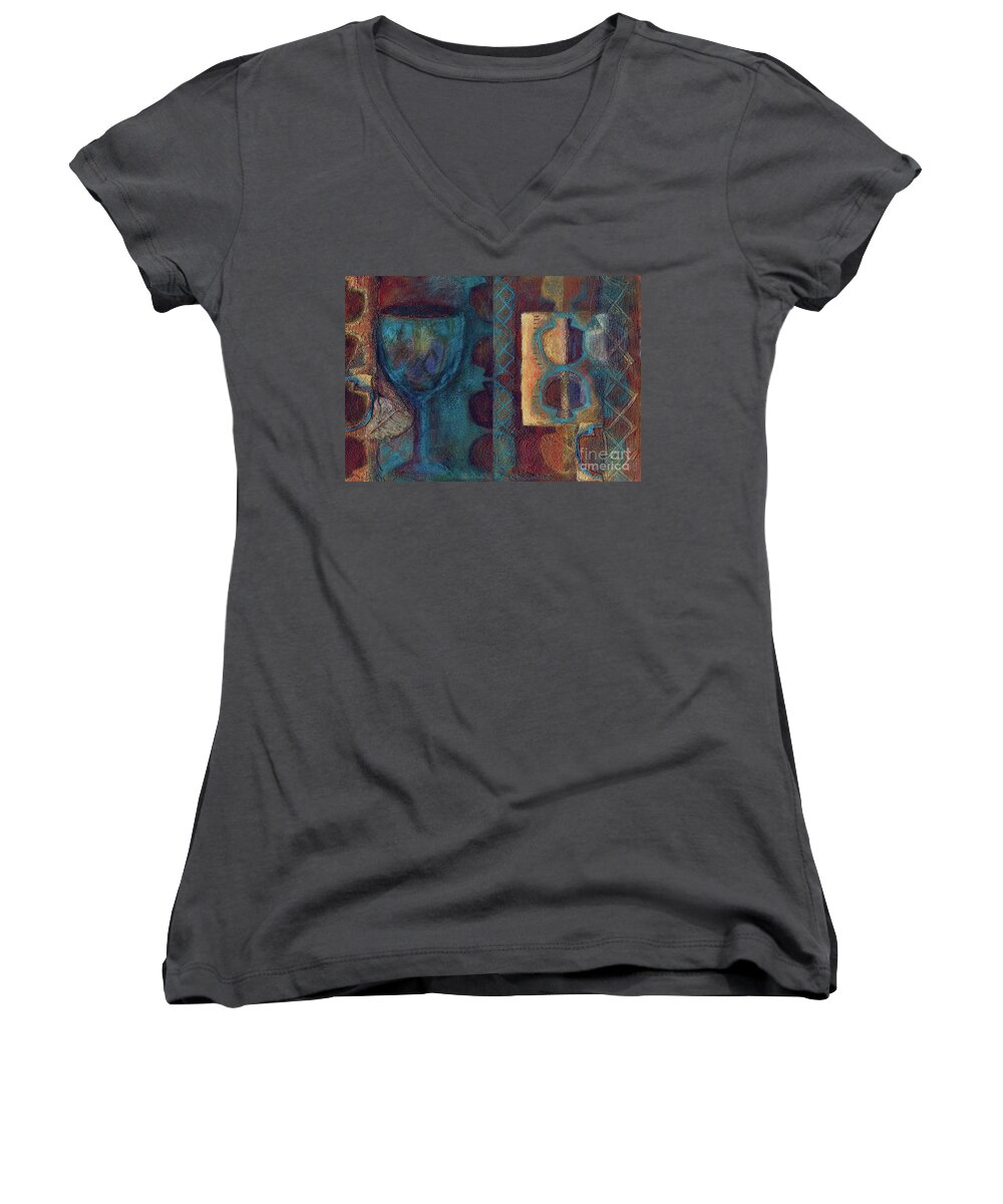 Acrylic Women's V-Neck featuring the mixed media Reciprocation by Kerryn Madsen-Pietsch