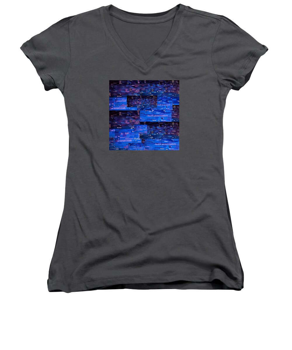 Magazine Collage Women's V-Neck featuring the digital art Recycling by Shawna Rowe