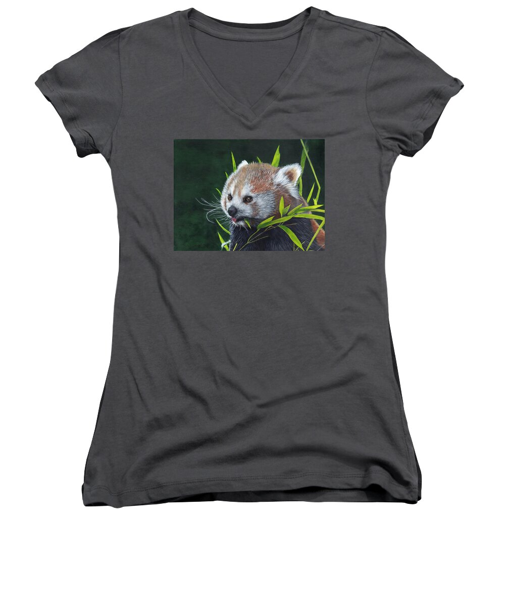 Red Panda Women's V-Neck featuring the painting Red Panda by John Neeve