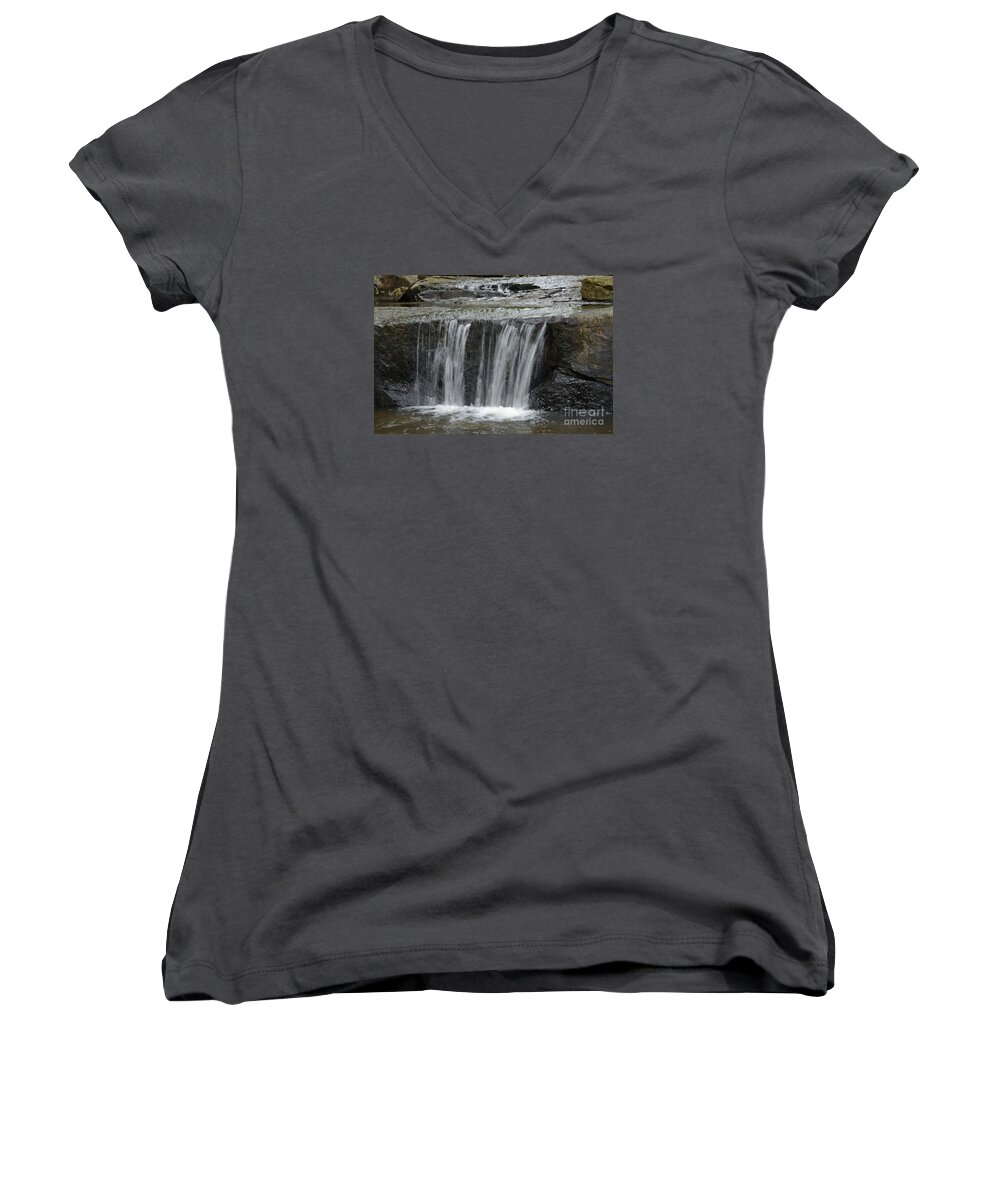 Shavers Fork Women's V-Neck featuring the photograph Red Run Waterfall by Randy Bodkins