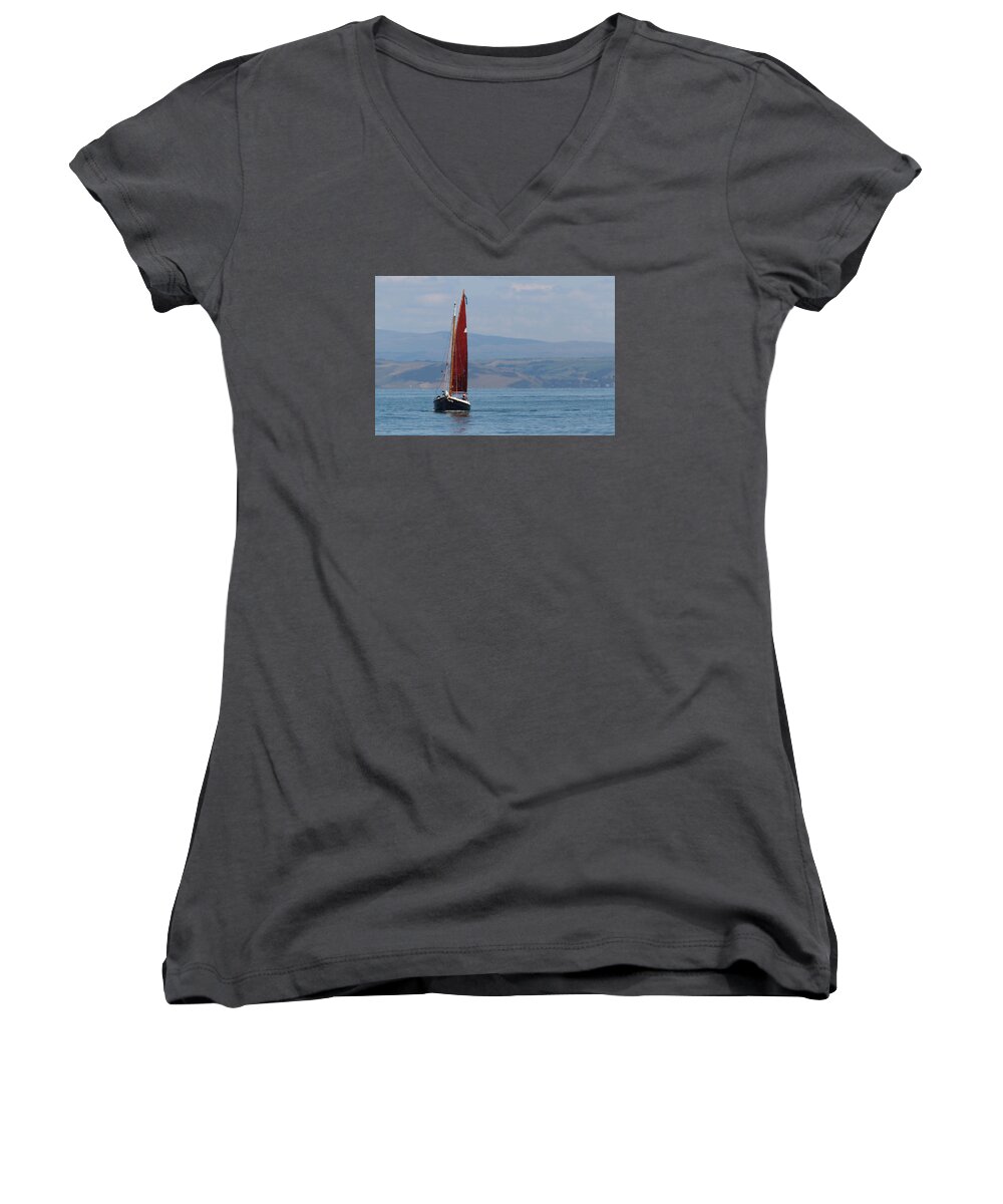 Red Women's V-Neck featuring the photograph Red Sail by Richard Patmore