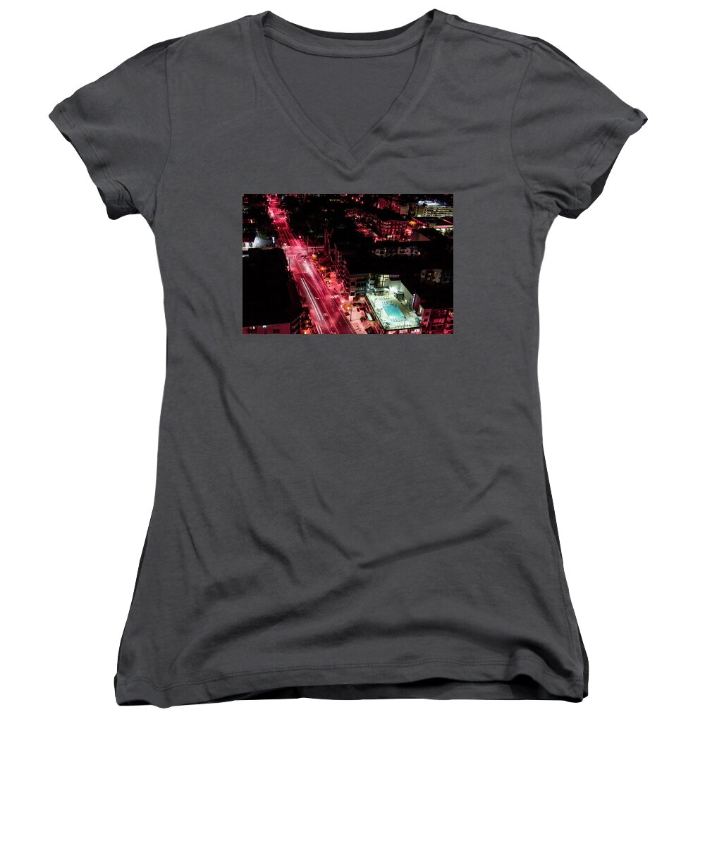 Streets Women's V-Neck featuring the photograph Red Streets by Kenny Thomas