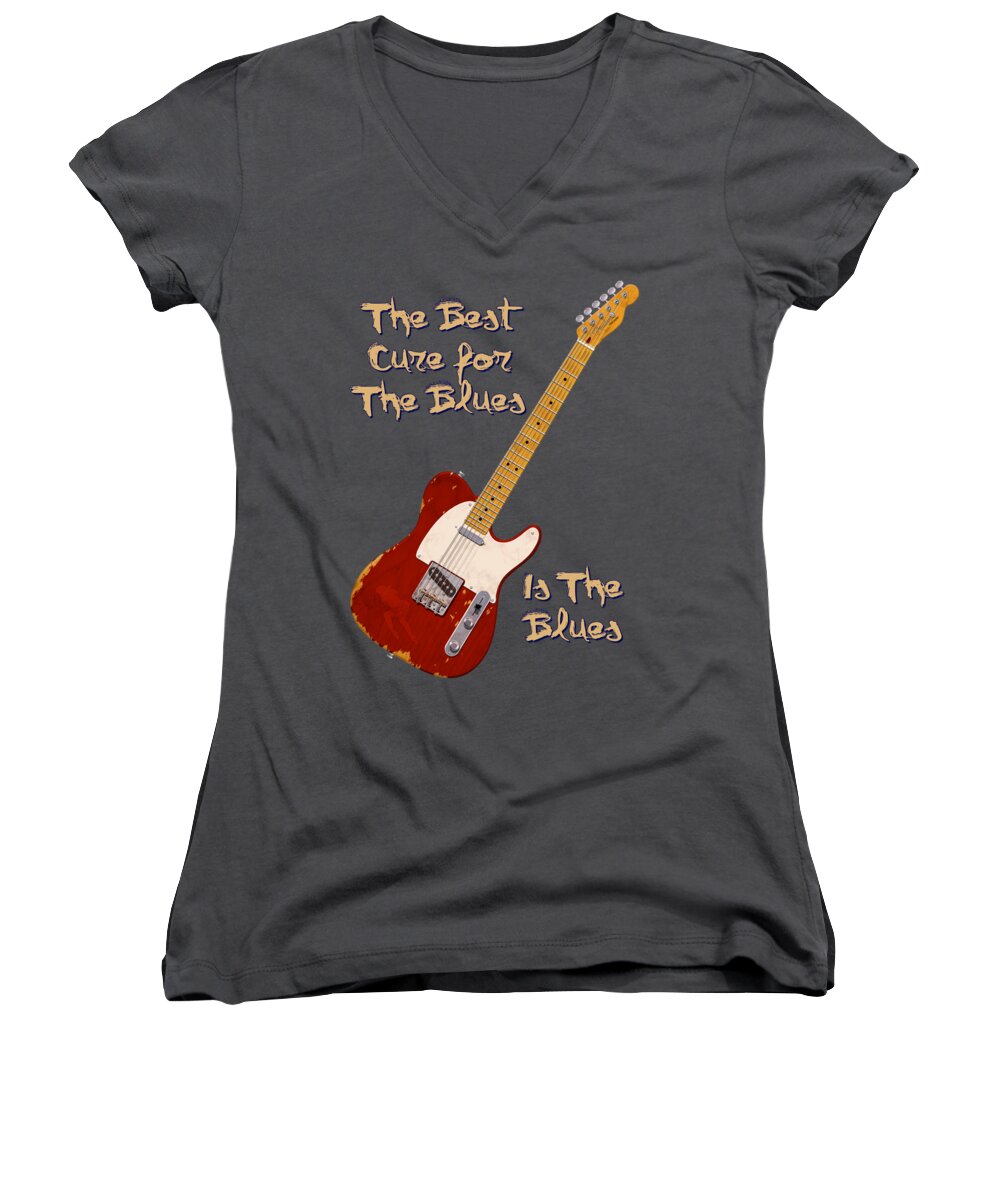 Telecaster Women's V-Neck featuring the photograph Red Tele Cure For Blues T Shirt by WB Johnston
