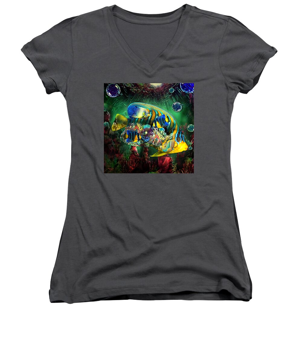  Women's V-Neck featuring the digital art Reef Fish Fantasy Art by Artful Oasis