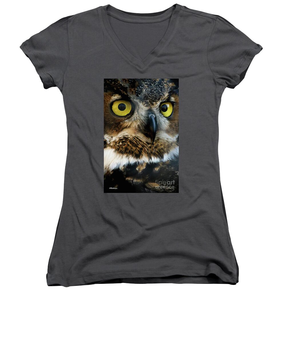 Owls Women's V-Neck featuring the photograph Reelfoot Lake Owls by Veronica Batterson