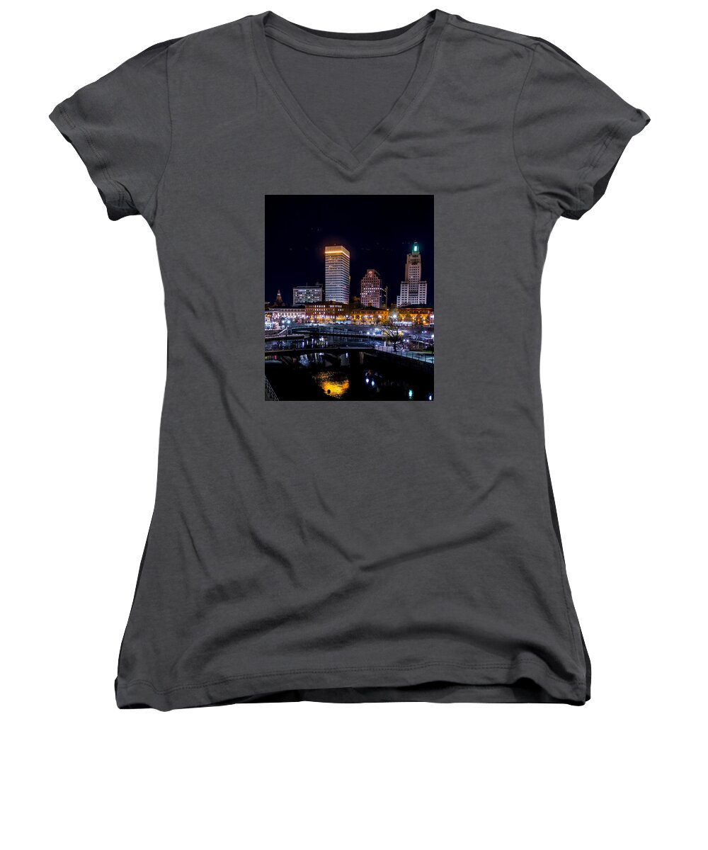 Providence Women's V-Neck featuring the photograph Reflections of Providence by Robert McKay Jones