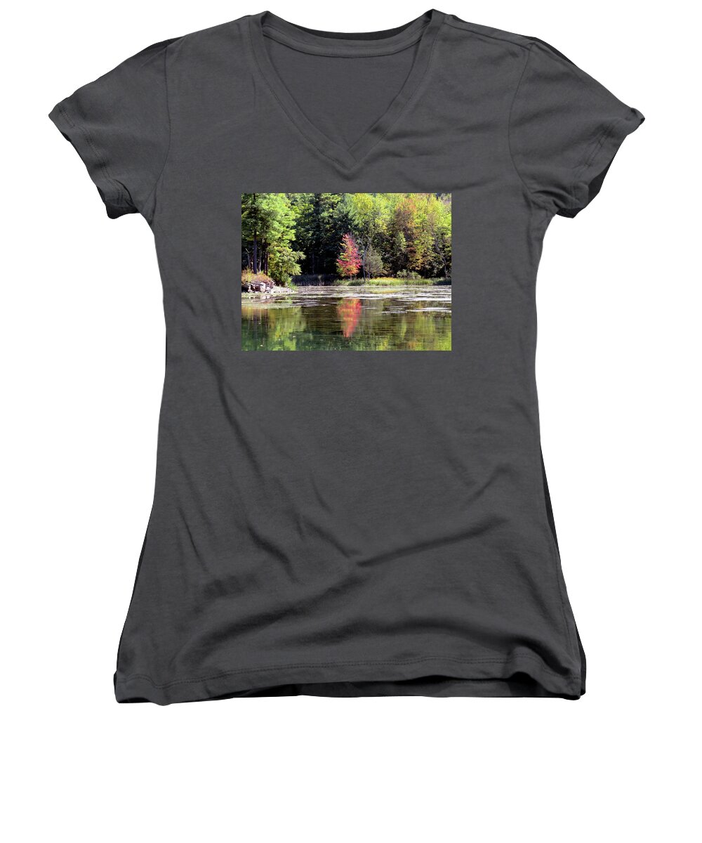 1000 Islands Women's V-Neck featuring the photograph Reflections on the Rift by Dennis McCarthy