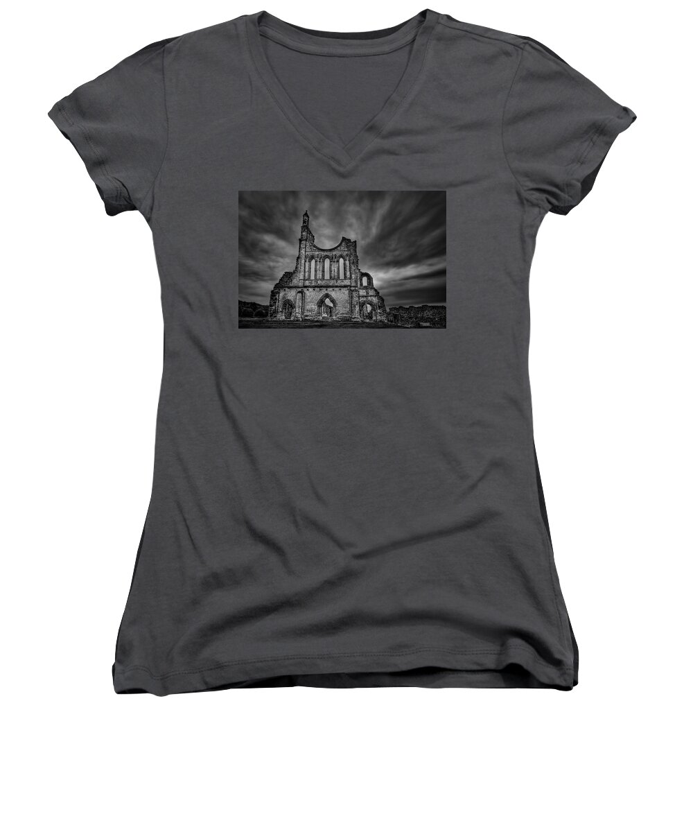 Abbey Women's V-Neck featuring the photograph Renascence Of Ancient Spirit by Evelina Kremsdorf