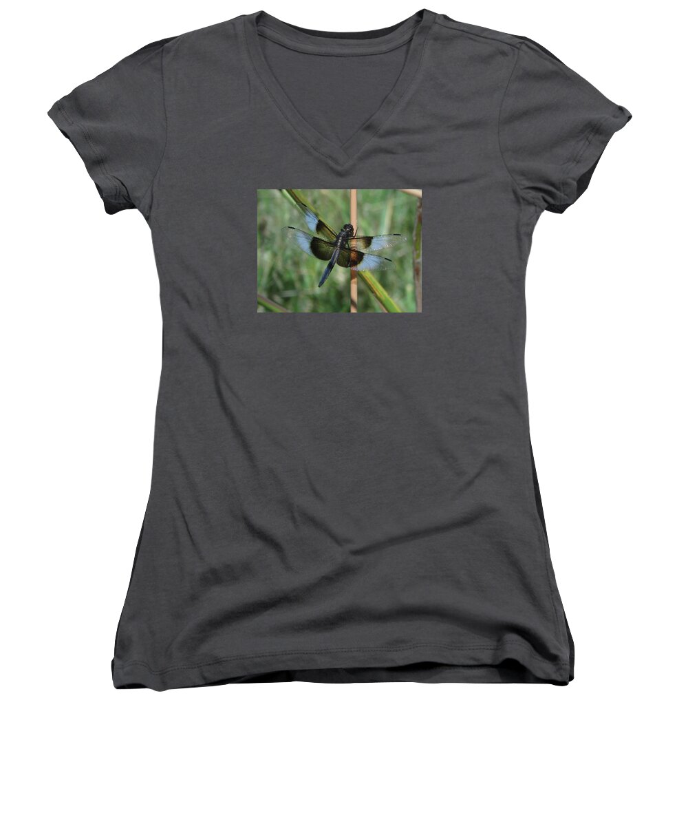 Dragonfly Women's V-Neck featuring the photograph Rest Stop by Lora Fisher