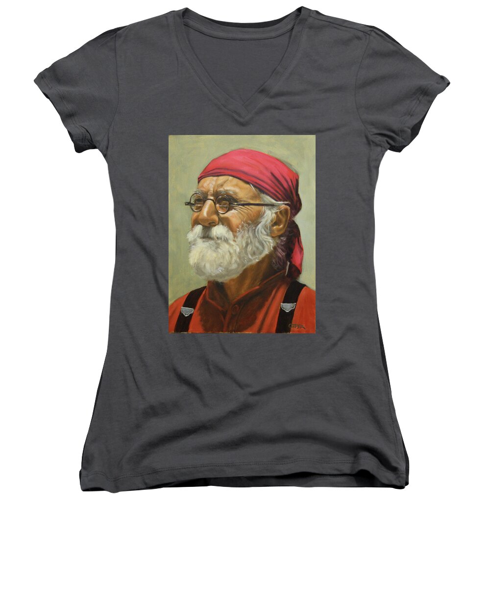 Mountain Man Women's V-Neck featuring the painting Rickabod at High Noon by Todd Cooper