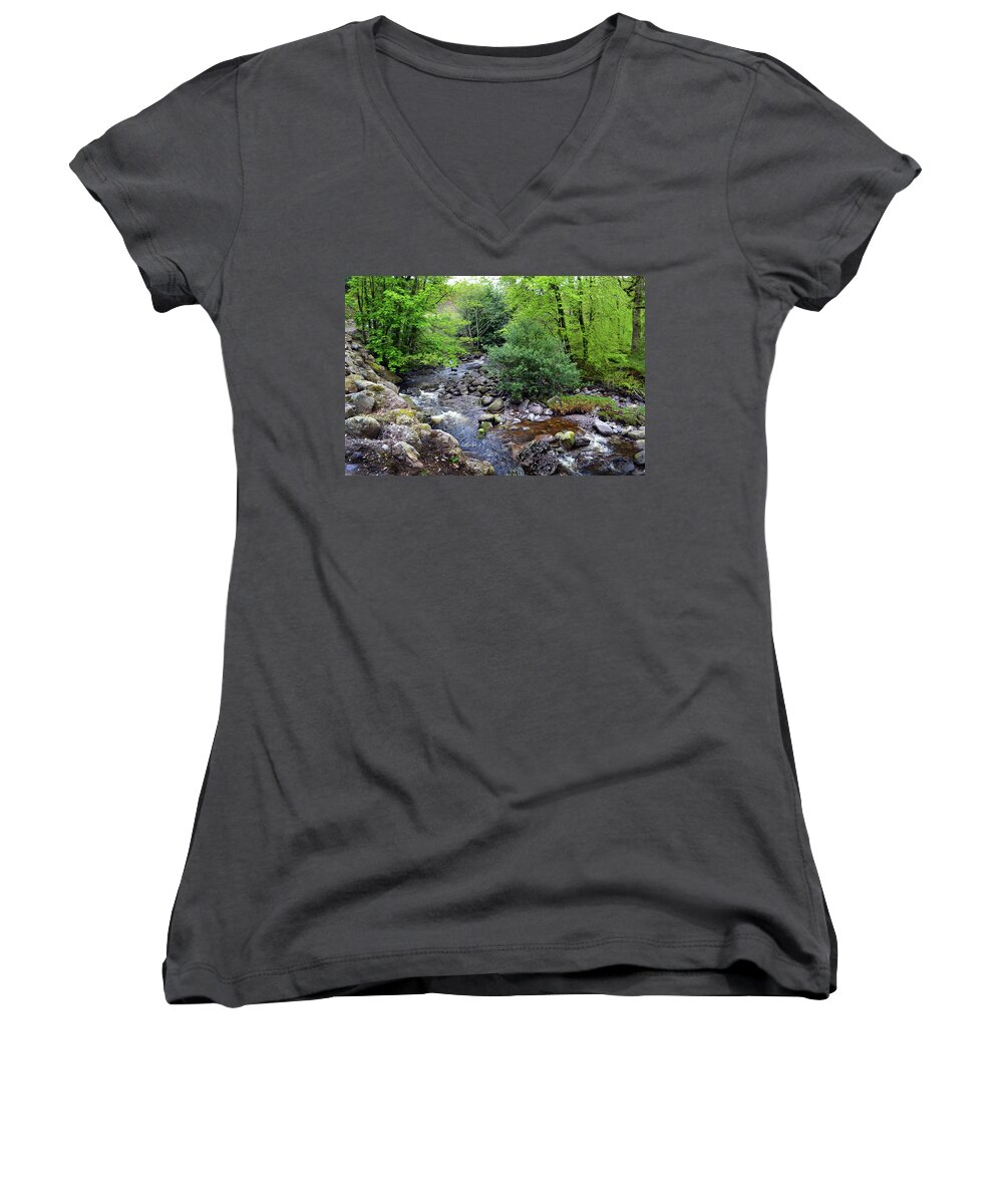 Rivers Women's V-Neck featuring the photograph River Mahon Waterford Ireland..jpg by Terence Davis
