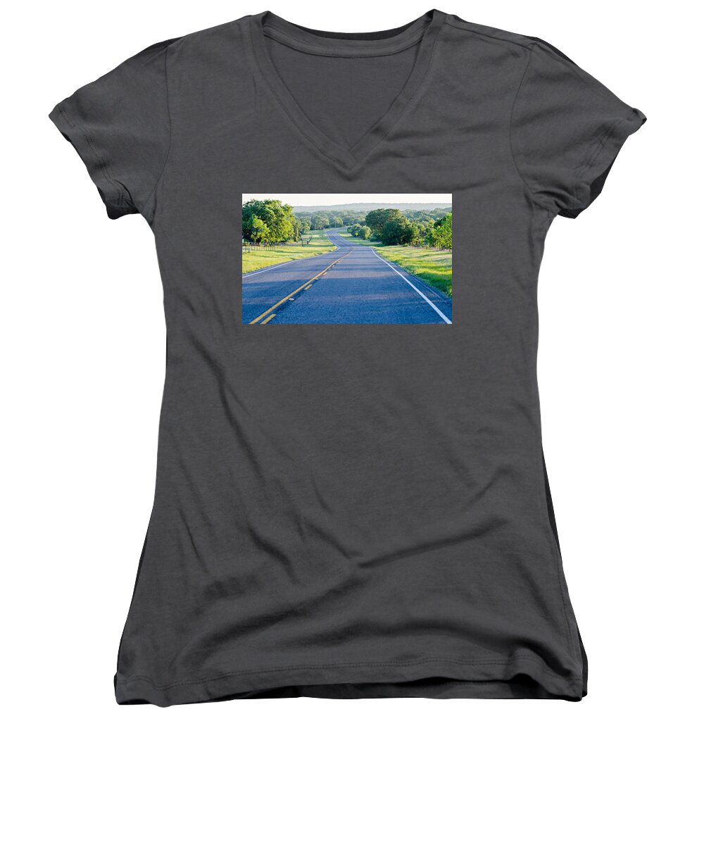 Park Women's V-Neck featuring the photograph Roadside Landscapes At Sunset Near Willow City And Fredericksbur by Alex Grichenko