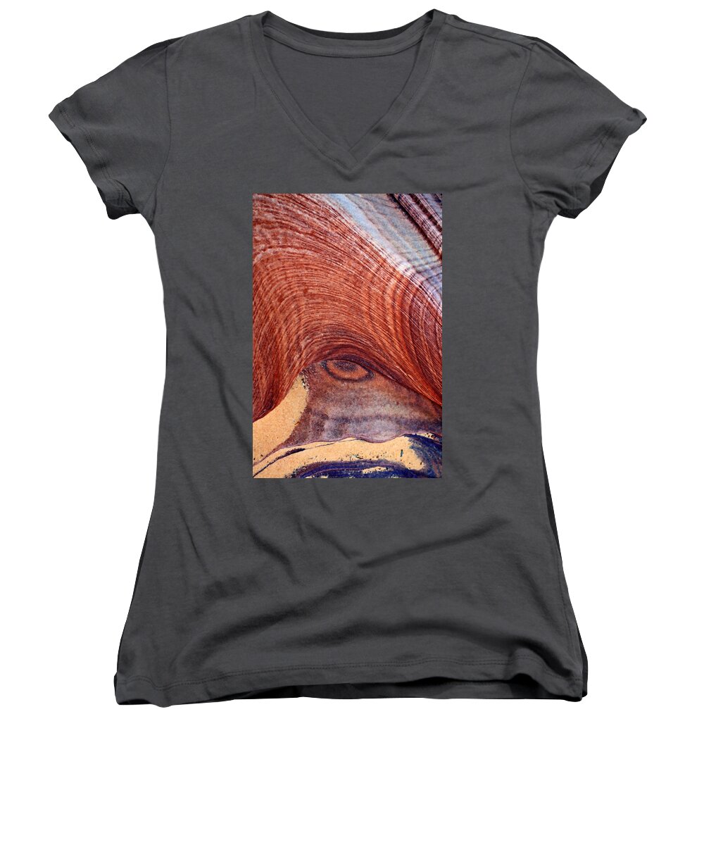 Rock Women's V-Neck featuring the photograph Rock Art by Farol Tomson