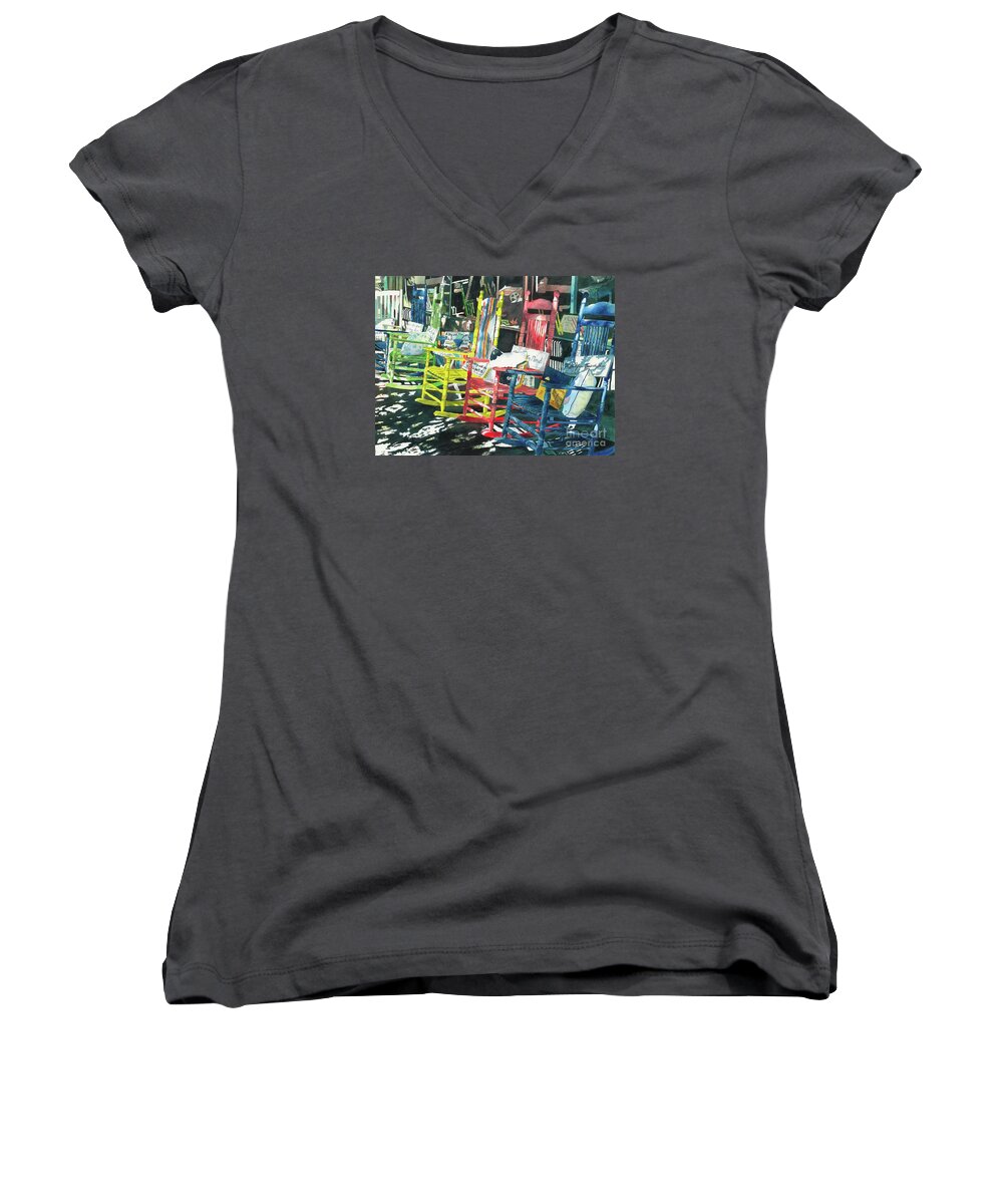 Chairs Women's V-Neck featuring the painting Rock On by LeAnne Sowa