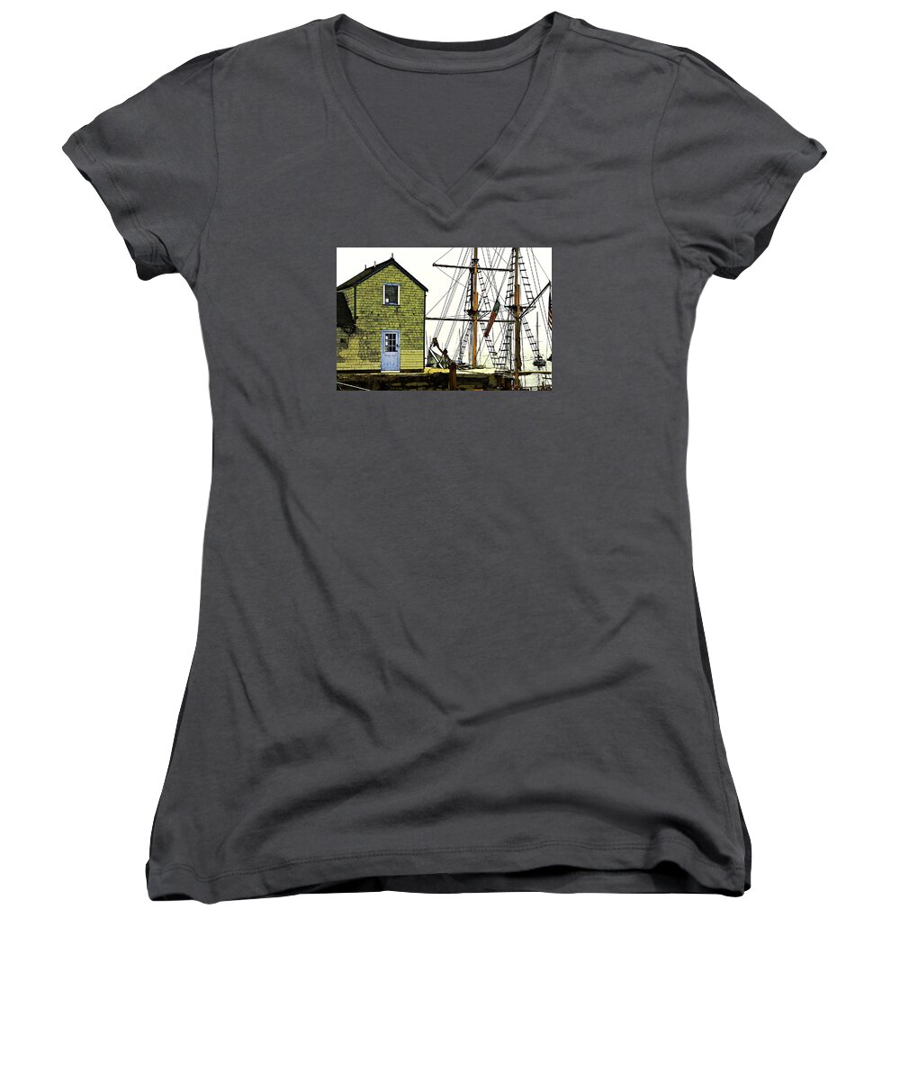 Rockport Women's V-Neck featuring the photograph Rockport Harbor by Tom Cameron