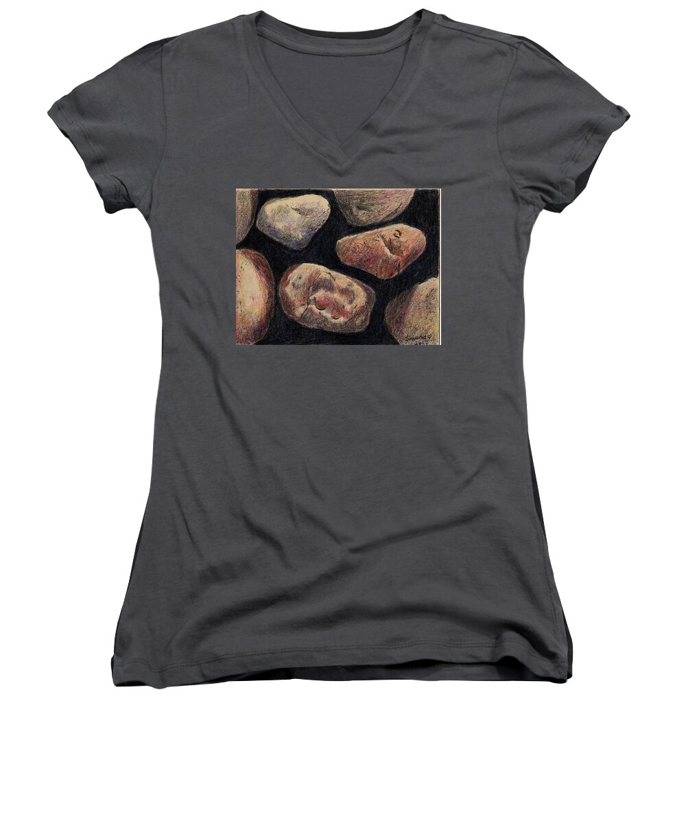 Rock Women's V-Neck featuring the drawing Rocks by Quwatha Valentine