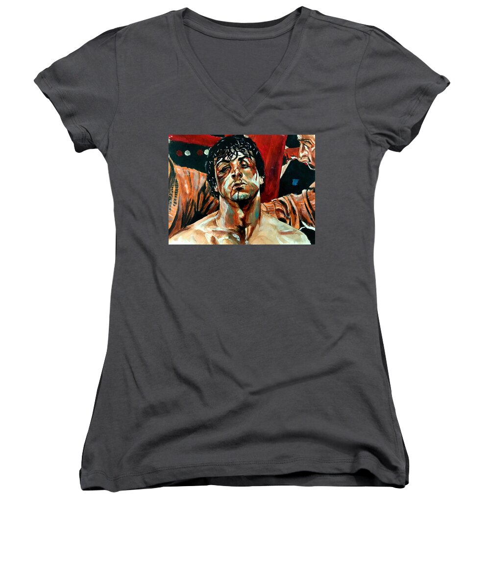 Rocky Women's V-Neck featuring the painting Rocky by Joel Tesch