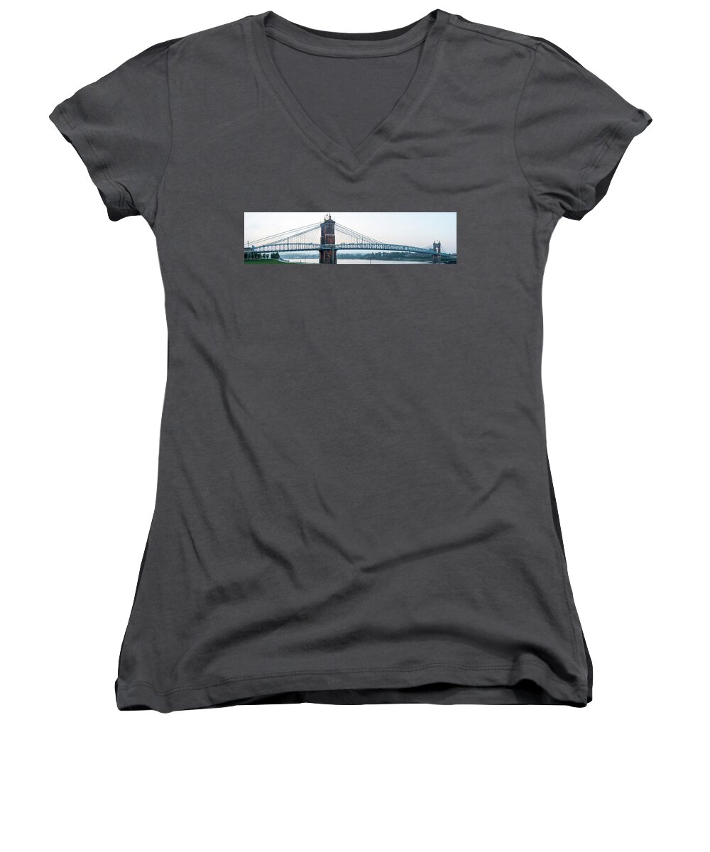Roebling Bridge Women's V-Neck featuring the photograph Roebling Bridge by Rob Amend