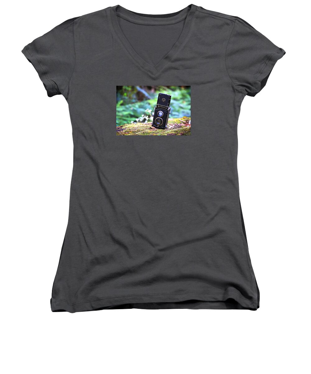 Rollei Women's V-Neck featuring the photograph Rolleicord 2 by Keith Hawley
