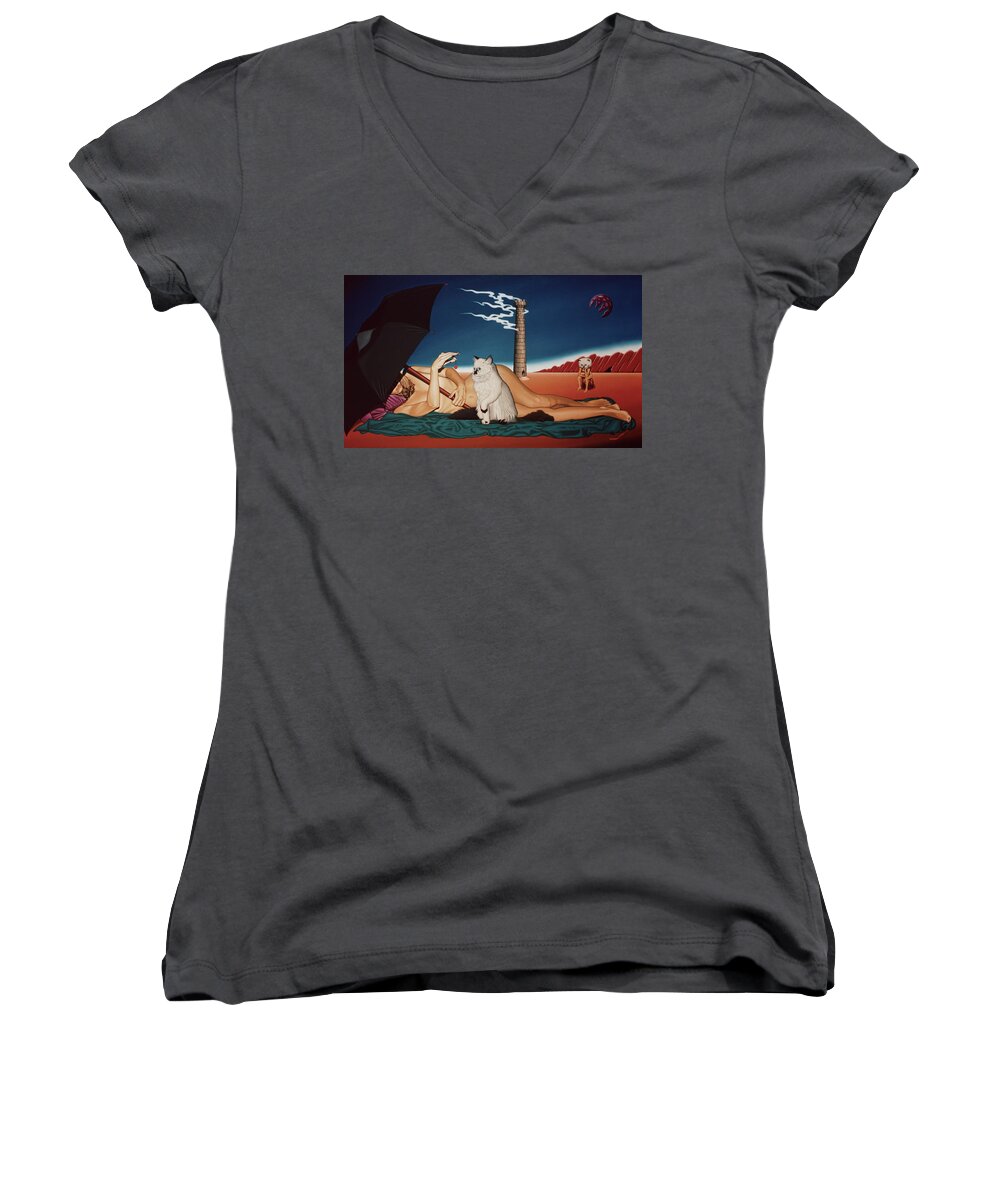  Women's V-Neck featuring the painting Romeo's Nightmare by Paxton Mobley