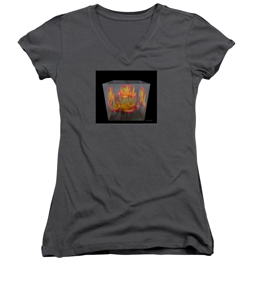 Rose Blocklovely Looking Flower Women's V-Neck featuring the photograph Rose Block by Debra   Vatalaro