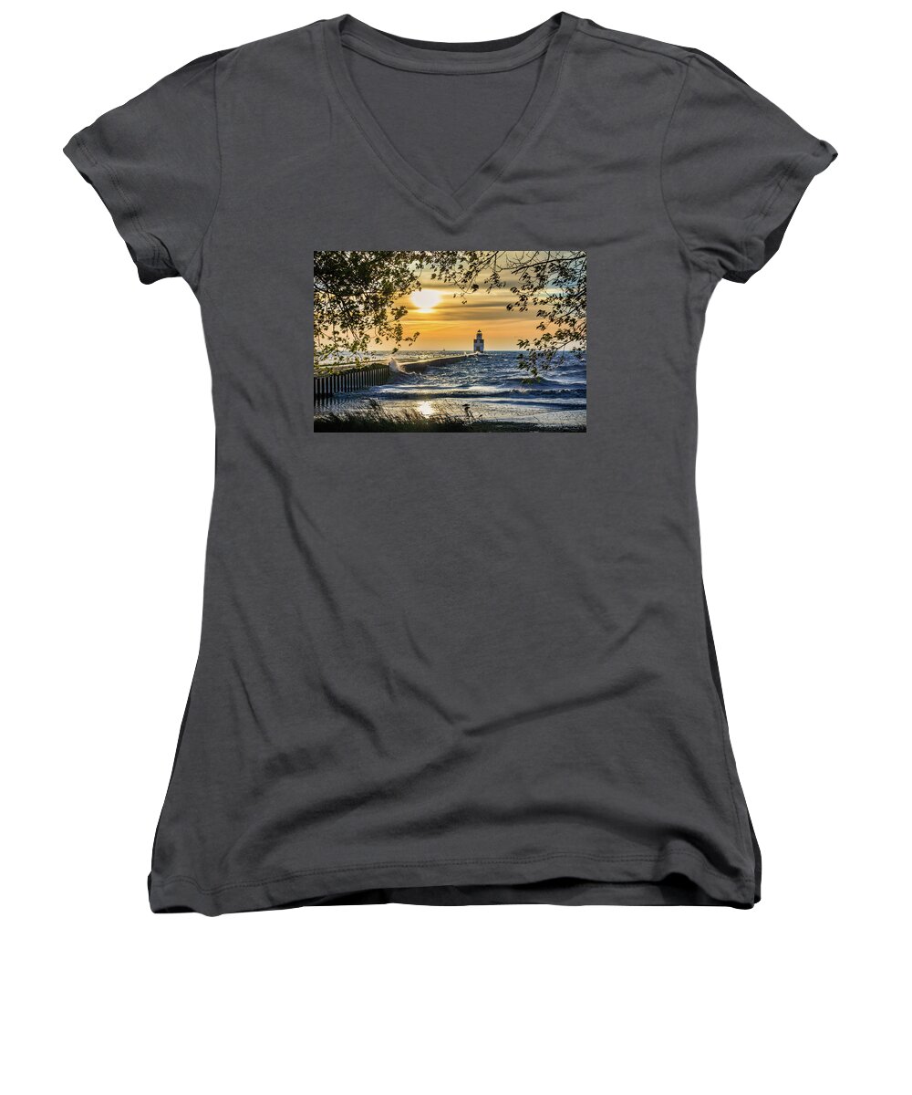 Lighthouse Women's V-Neck featuring the photograph Rough Opening by Bill Pevlor