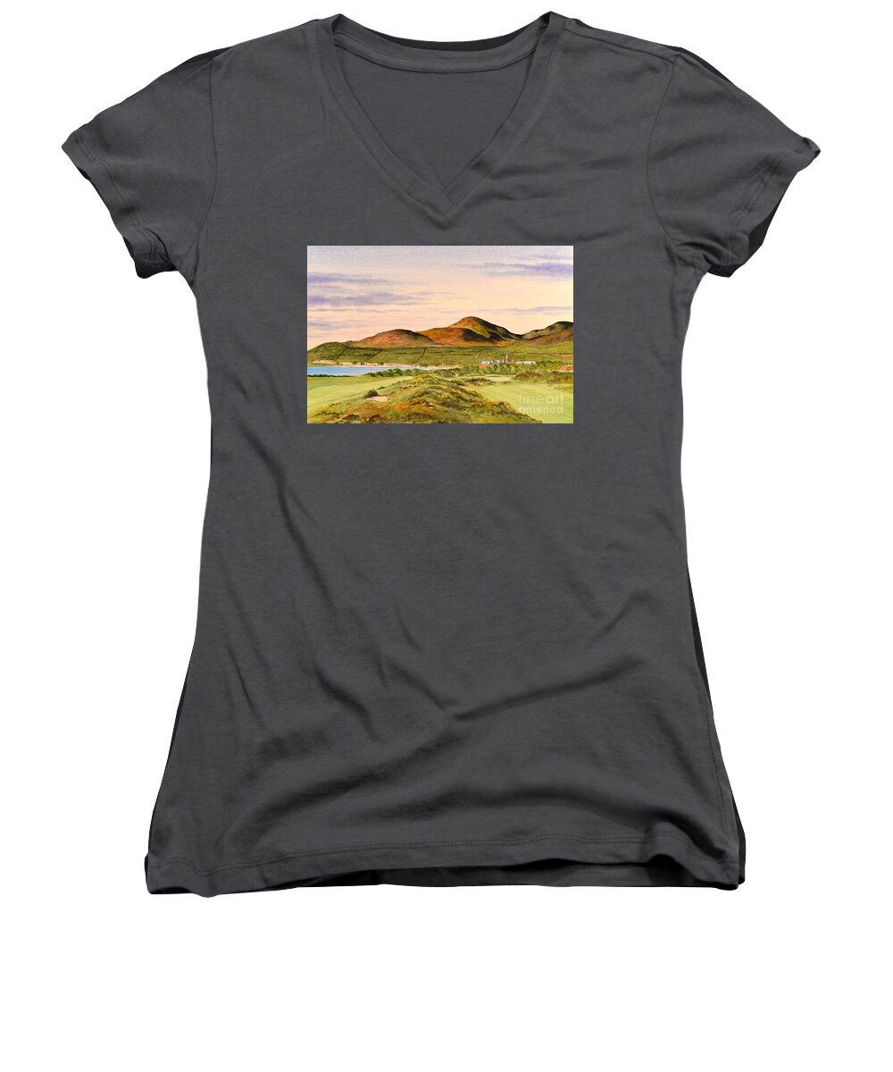 Royal County Down Golf Course Women's V-Neck featuring the painting Royal County Down Golf Course by Bill Holkham