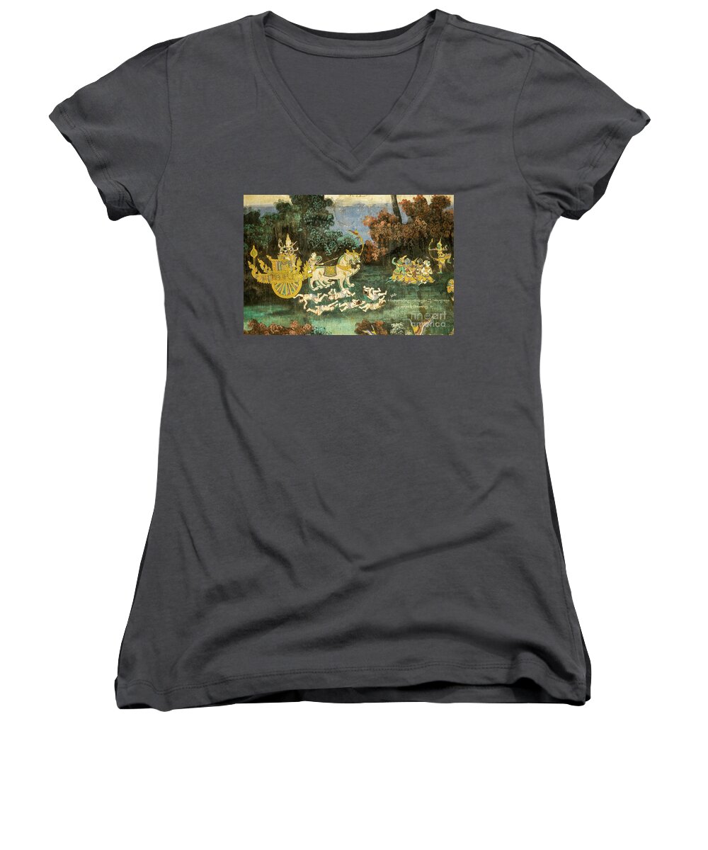 Cambodia Women's V-Neck featuring the photograph Royal Palace Ramayana 19 by Rick Piper Photography