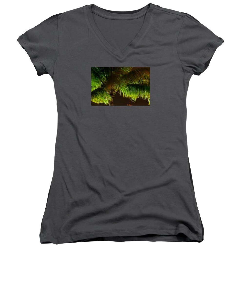 Color Image Women's V-Neck featuring the photograph Royal Palm Night Out by Brian Green