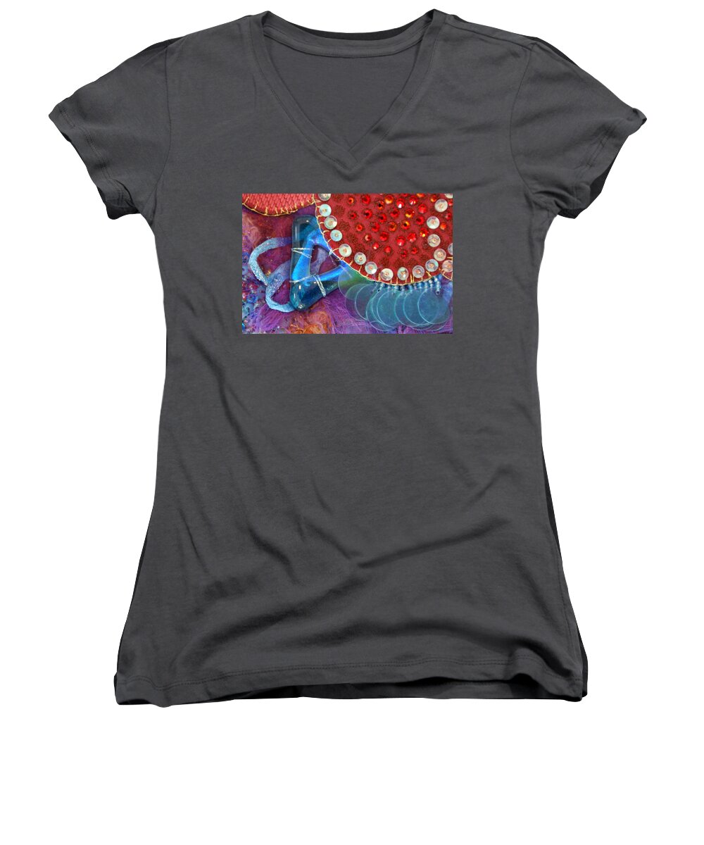  Women's V-Neck featuring the mixed media Ruby Slippers 4 by Judy Henninger